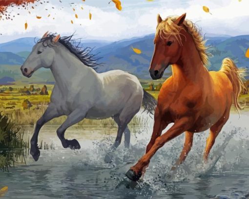 Horses Running Through The River Paint By Numbers