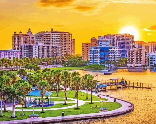 Sarasota Buildings At Sunset Paint By Numbers