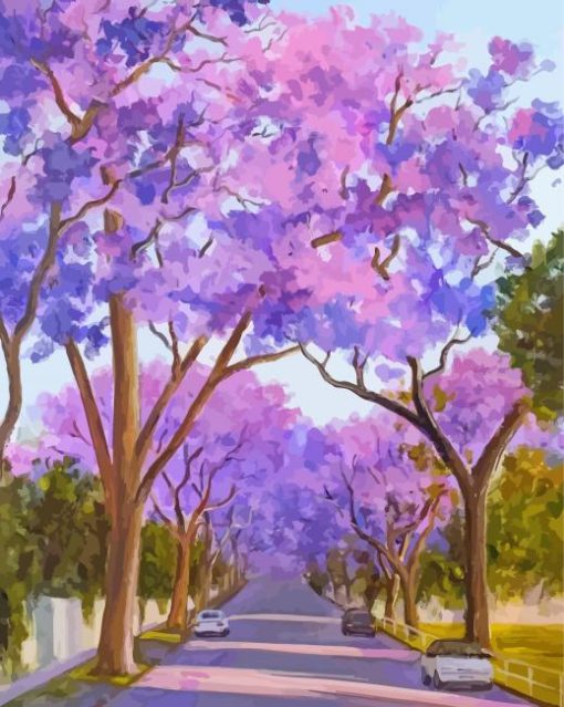 Street Jacaranda Trees Paint By Numbers