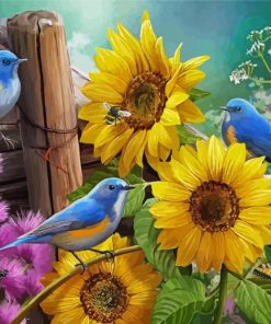 Sunflower And Blue Bird With Butterflies Paint By Numbers