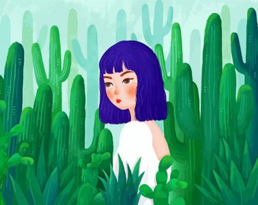 Aesthetic Cactus Girl Paint By Numbers