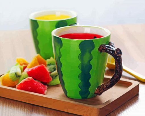 Coffee Cup Fruits Watermelon Paint By Number