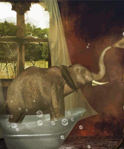 Elephant In Bathroom Enjoying His Time Paint By Number