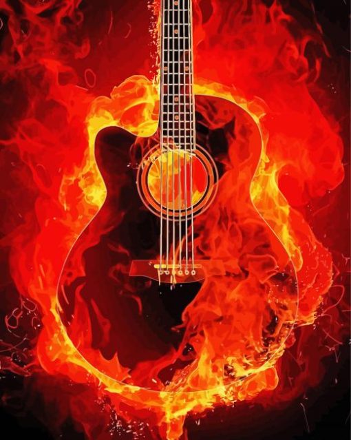 Classic Guitar On Fire Paint By Numbers