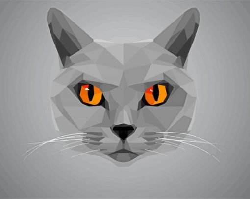 Grey Cat With Orange Eyes Illustration Paint By Numbers