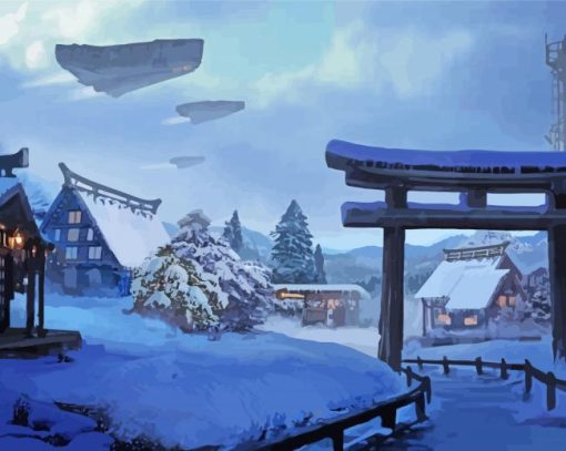 Japanese Winter Town Paint By Numbers