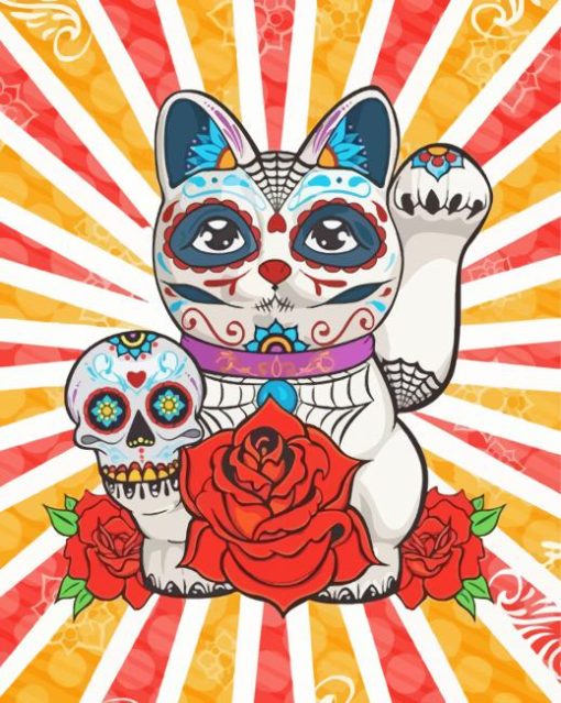 Maneki Neko Sugar Skull Paint By Numbers