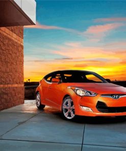 Orange Hyundai Veloster With Sunset Paint By Numbers