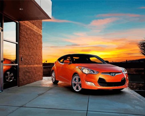 Orange Hyundai Veloster With Sunset Paint By Numbers