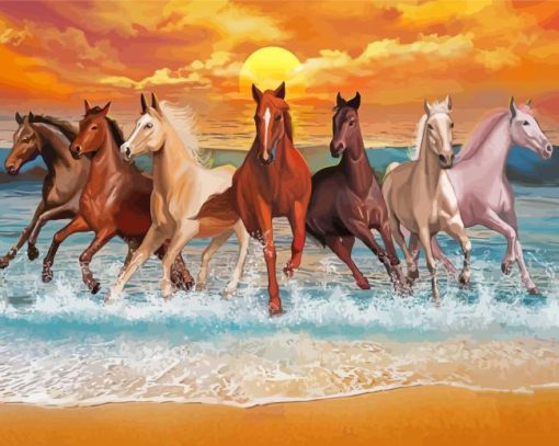 seven Horses On The Beach Paint By Numbers