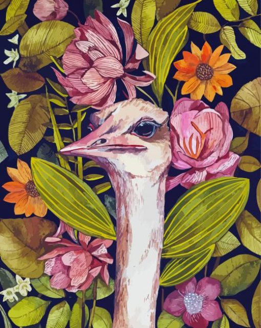 Aesthetic Ostrich And Flowers Paint By Numbers