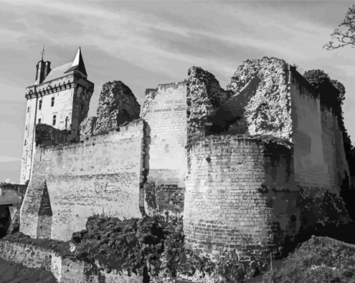 Black And White Chinon Fortress Ruins Paint By Numbers